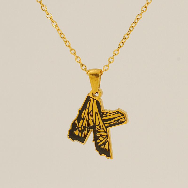 1 Piece Classic Bark Grain Unique Letter K Stainless Steel 18K Gold color Plated Unisex Pendant Necklaces h5 